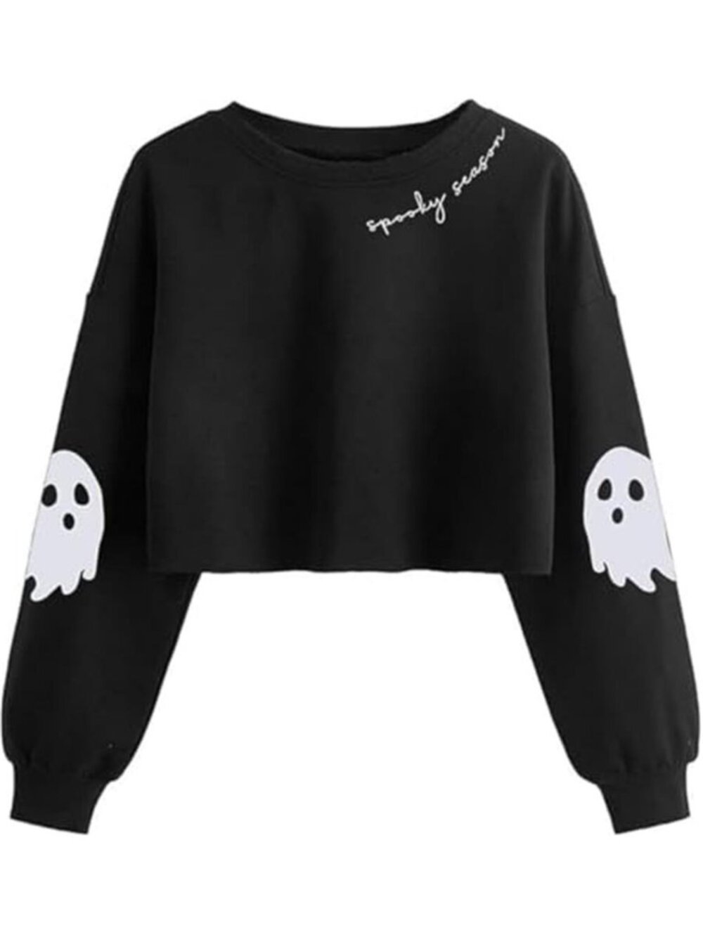 Women Ghost Crop Sweatshirt Halloween